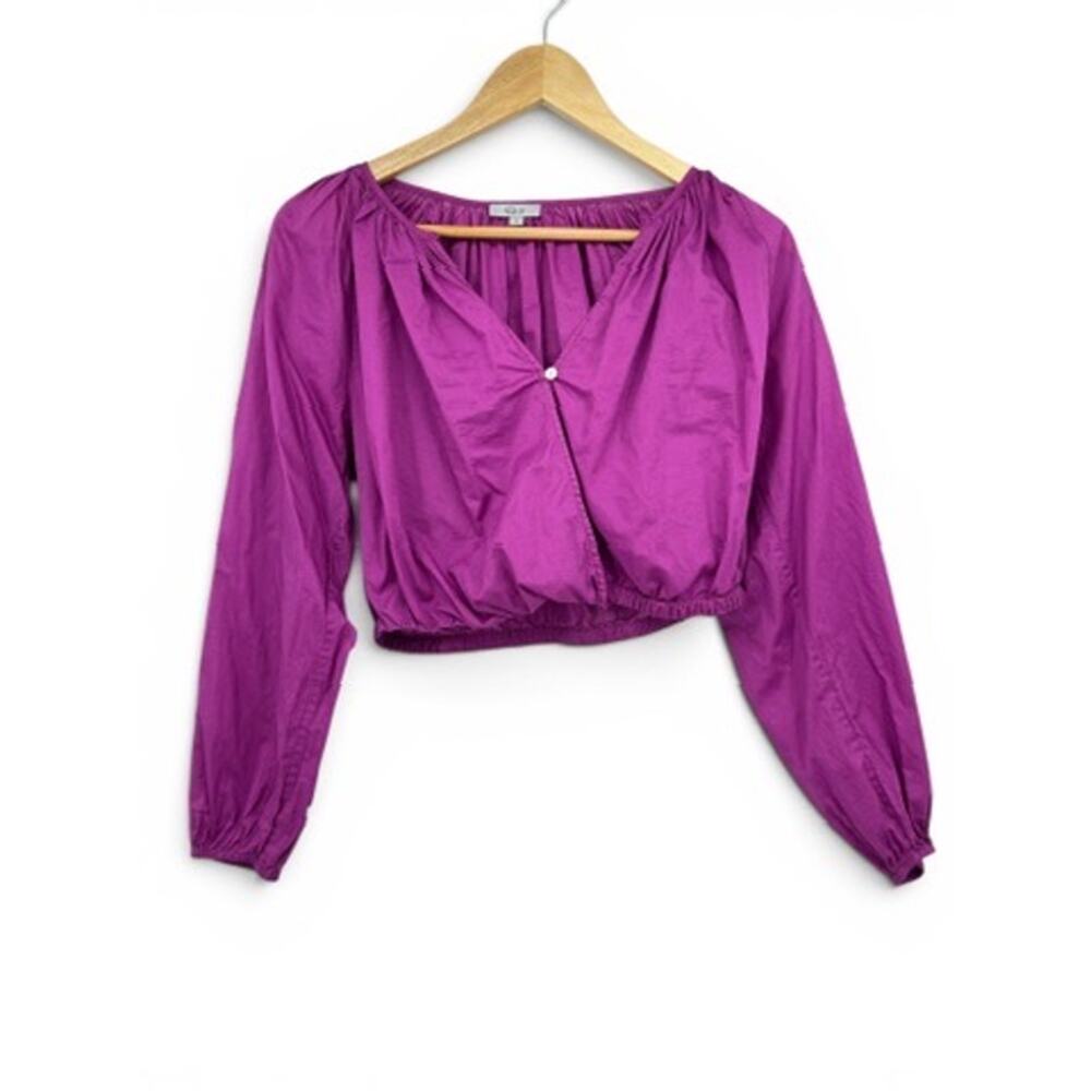 Rails Katia Top‎ Berry Purple Long Sleeve Cropped Wrap Front 100% Cotton Small